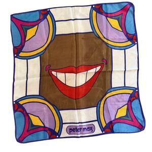 Rare Vintage 70s Peter Max Psychedelic Smiling Mouth Scarf